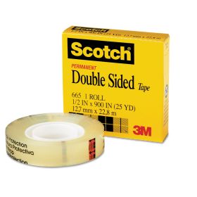 Double-Sided Tape, 1" Core, 0.5" x 75 ft, Clear