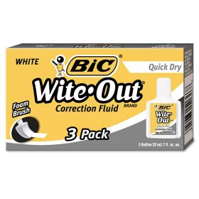 Wite-Out Quick Dry Correction Fluid, 20 Ml Bottle, White, 3/Pack