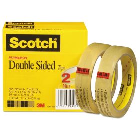 Double-Sided Tape, 3" Core, 0.75" x 36 yds, Clear, 2/Pack