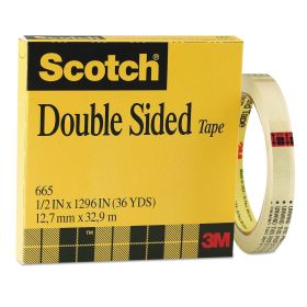 Double-Sided Tape, 3" Core, 0.5" x 36 yds, Clear