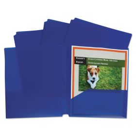 Two-Pocket Heavyweight Poly Portfolio Folder, 3-Hole Punch, Letter, Blue, 25/box