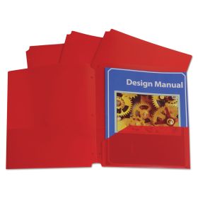 Two-Pocket Heavyweight Poly Portfolio Folder, 3-Hole Punch, Letter, Red, 25/box
