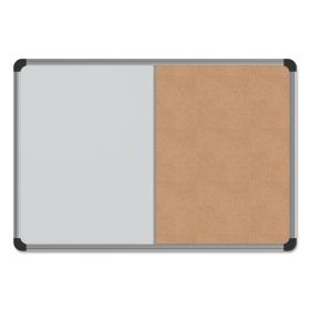 Cork/Dry Erase Board, Melamine, 24 x 18, Black/Gray Aluminum/Plastic Frame