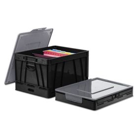 Collapsible Crate, Letter/Legal Files, 17.25" X 14.25" X 10.5", Black/Gray, 2/Pack