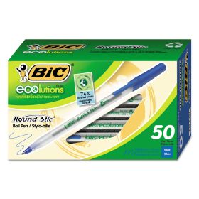 Ecolutions Round Stic Ballpoint Pen Value Pack, Stick, Medium 1 Mm, Blue Ink, Clear Barrel, 50/Pack