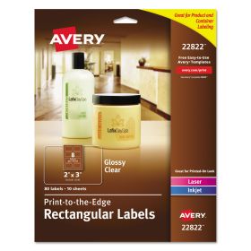 Print-to-the-Edge Labels with Sure Feed and Easy Peel, 2 x 3, Glossy Clear, 80/Pack