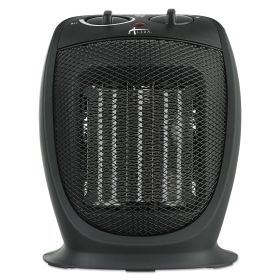 Ceramic heater that warms the air inside a room. Color black.