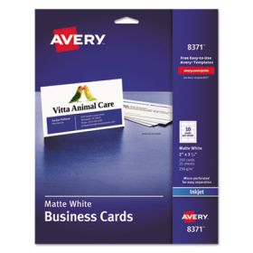 Printable Microperforated Business Cards with Sure Feed Technology, Inkjet, 2 x 3.5, White, Matte, 250/Pack