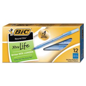 Round Stic Xtra Precision Ballpoint Pen, Stick, Fine 0.8 Mm, Blue Ink, Translucent Blue Barrel, Dozen