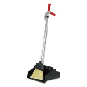 Ergo Dustpan With Broom, 12 Wide, Metal W/Vinyl Coated Handle, Red/Silver
