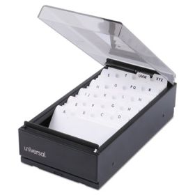 Business Card File, Holds 600 2 x 3.5 Cards, 4.25 x 8.25 x 2.5, Metal/Plastic, Black