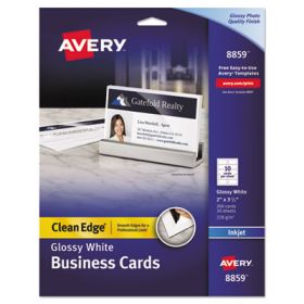 Clean Edge Business Cards, Inkjet, 2 x 3 1/2, Glossy White, 200/Pack