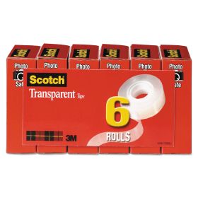Transparent Tape, 1" Core, 0.75" x 36 yds, Transparent, 6/Pack