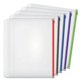 Expanding Zipper Binder Pocket, 11 x 8.5, Assorted Colors, 5/Pack