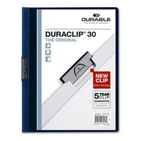 Vinyl Duraclip Report Cover W/Clip, Letter, Holds 30 Pages, Clear/Navy, 25/Box