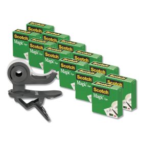 Clip Dispenser Value Pack, 1" Core, Charcoal, Plus 12 Tape Rolls 3/4" x 1000"