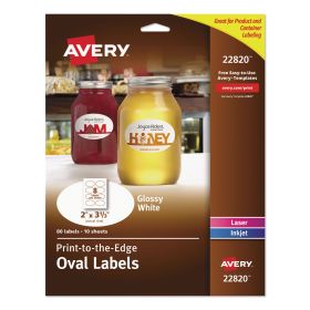 Oval Labels w/ Sure Feed and Easy Peel, 2 x 3.33, Glossy White, 80/Pack