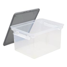 Portable File Tote With Locking Handles, Letter/Legal Files, 18.5" X 14.25" X 10.88", Clear/Silver