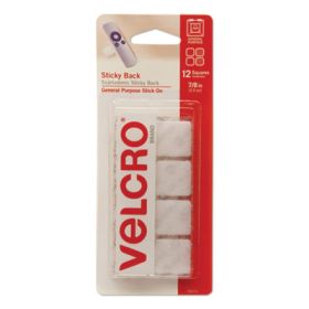 Sticky-Back Fasteners, Removable Adhesive, 0.88" x 0.88", White, 12/Pack