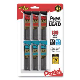 Super Hi-Polymer Lead Refill Value Pack, 0.5 Mm; 0.7 Mm, Hb, Black, 30/Tube, 6 Tubes/Pack