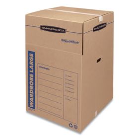 SmoothMove Wardrobe Box, Regular Slotted Container (RSC), 24" x 24" x 40", Brown Kraft/Blue, 3/Carton