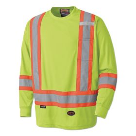 6995U/6996U High Visibility Lightweight, Breathable Birdseye Long Sleeved Crew Neck Safety Shirt, 4Xl, Yellow/Green