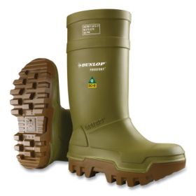 Purofort® Thermo+ Rubber Boots, Steel Toe, Men's 8, 16 in Boot, Polyurethane, Green/Brown