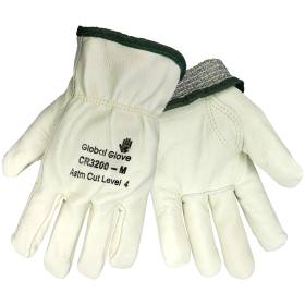 Global Glove CR3200 Aralene Kevlar Fiber Premium Cow Grain Palm Glove, Cut Resistant, Small, 12PK
