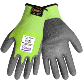 Global Glove PUG-517TS Samurai Gloves, Hi-Vis, TuffKut, Grey Polyurethane Palm, Medium, 12PK