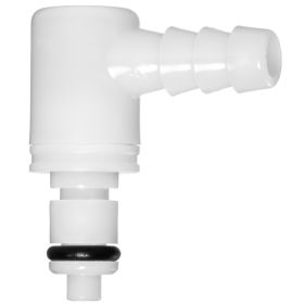 Quick Disconnect Tube Fitting with Auto Shut-Off - Acetal Plastic - Elbow - 1/4" Plug x 3/8" Barbed Hose